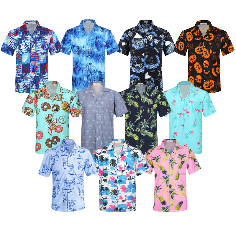 High-definition Digital Printing Custom Logo Patterns Short Sleeves Aloha Hawaiian Shirts for Men