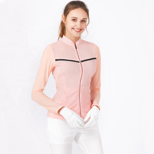 Custom Logo Design Golf Wear Clothing Zip up Long Sleeve Women Lady Golf Jacket