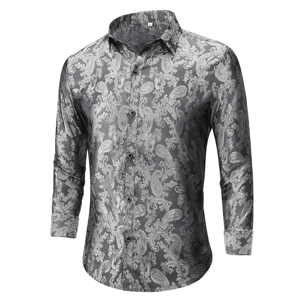 Custom White Polyester Long Sleeve Dress Shirt Party Button-down Paisley Men Shirt