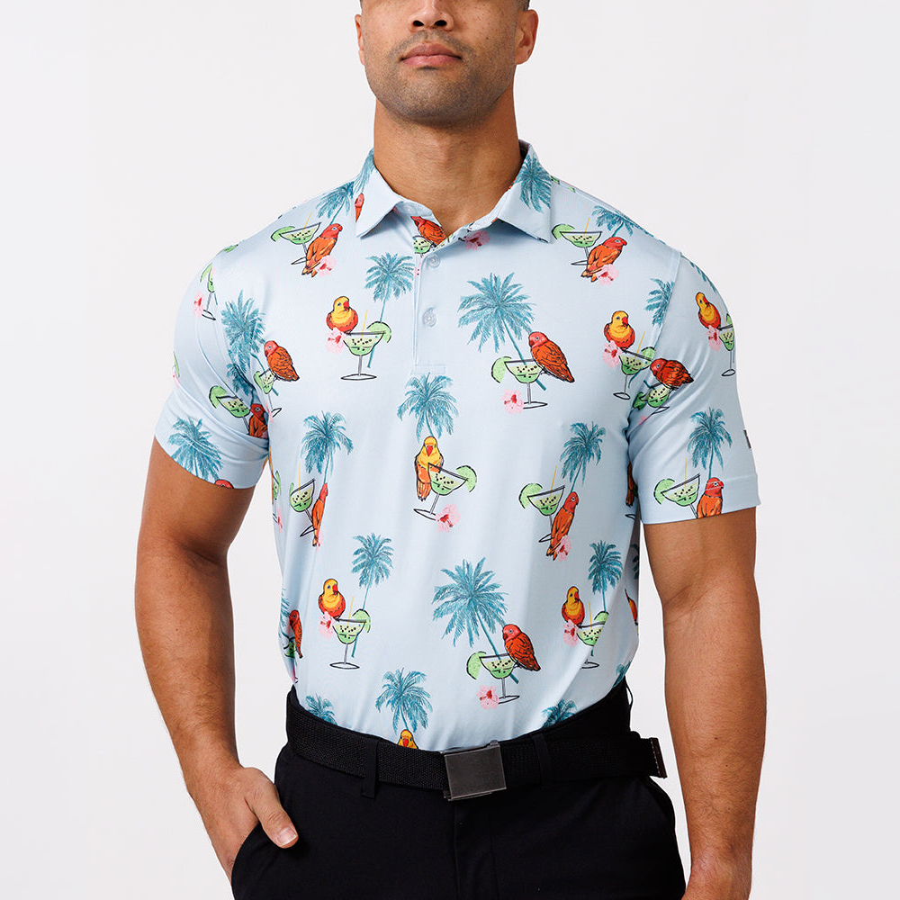 Custom Logo Design Men's Summer Short Sleeve Golf for Polo T-Shirt 100% Polyester Quick Dry & Floral Printing Jersey Fabric