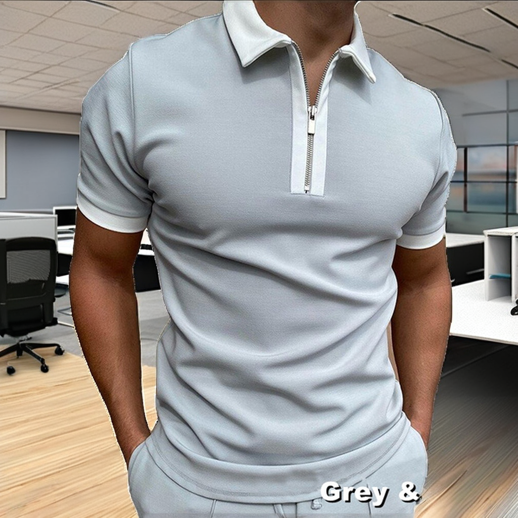 Custom Men's Short Sleeve Golf Shirt High Quality Plain Knitted with Zip Yarn Dyed Solid Pattern Silk Screen Printing