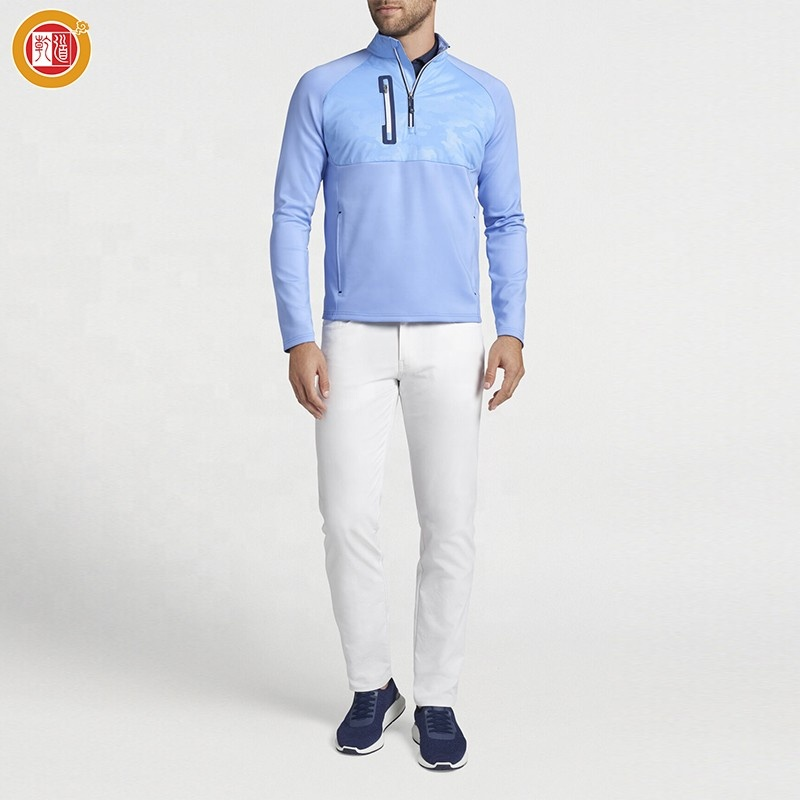 Custom Print Logo Patterns High Quality Bamboo Men 1/4 Zip Neck Vintage Heavyweight Golf Pullover Patchwork Sweatshirt