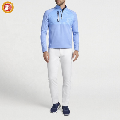 Custom Print Logo Patterns High Quality Bamboo Men 1/4 Zip Neck Vintage Heavyweight Golf Pullover Patchwork Sweatshirt