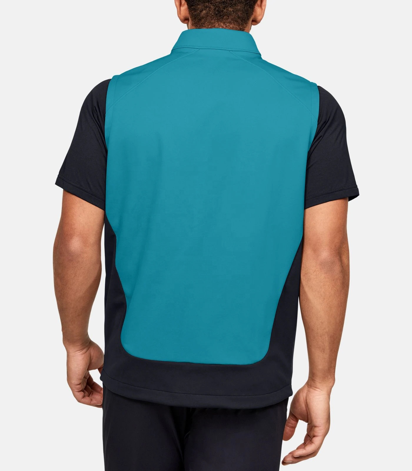 Customized logo stand-up collar full-zip two-color design windproof men's golf sleeveless windproof vests