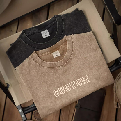 Custom Men's Short Sleeve Acid Wash T-Shirt Casual Sport Top High Print Logo Anti-Wrinkle Polyester/Cotton 180 Grams Loose Gym