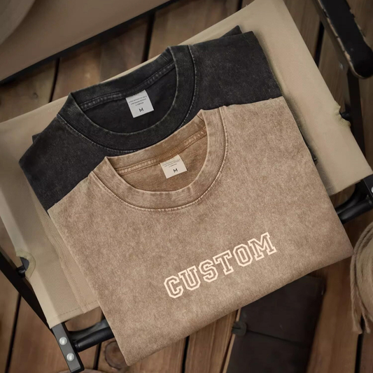Custom Men's Short Sleeve Acid Wash T-Shirt Casual Sport Top High Print Logo Anti-Wrinkle Polyester/Cotton 180 Grams Loose Gym