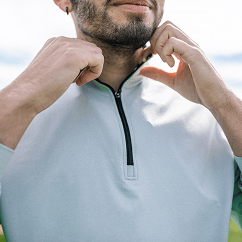 Factory Price Custom Logo Men Sport Golf Sweatshirt 1/4 Zip Collar Slim Fit Light Blue Sweatshirt
