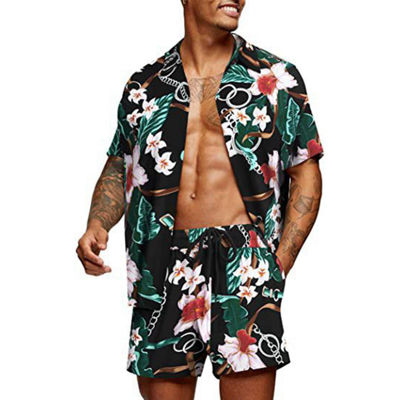 Design Pattern Allover Printing Family Vacation Shirts Custom logo Beach Men Hawaiian Short Sleeve Flower Suits 2pc Sets
