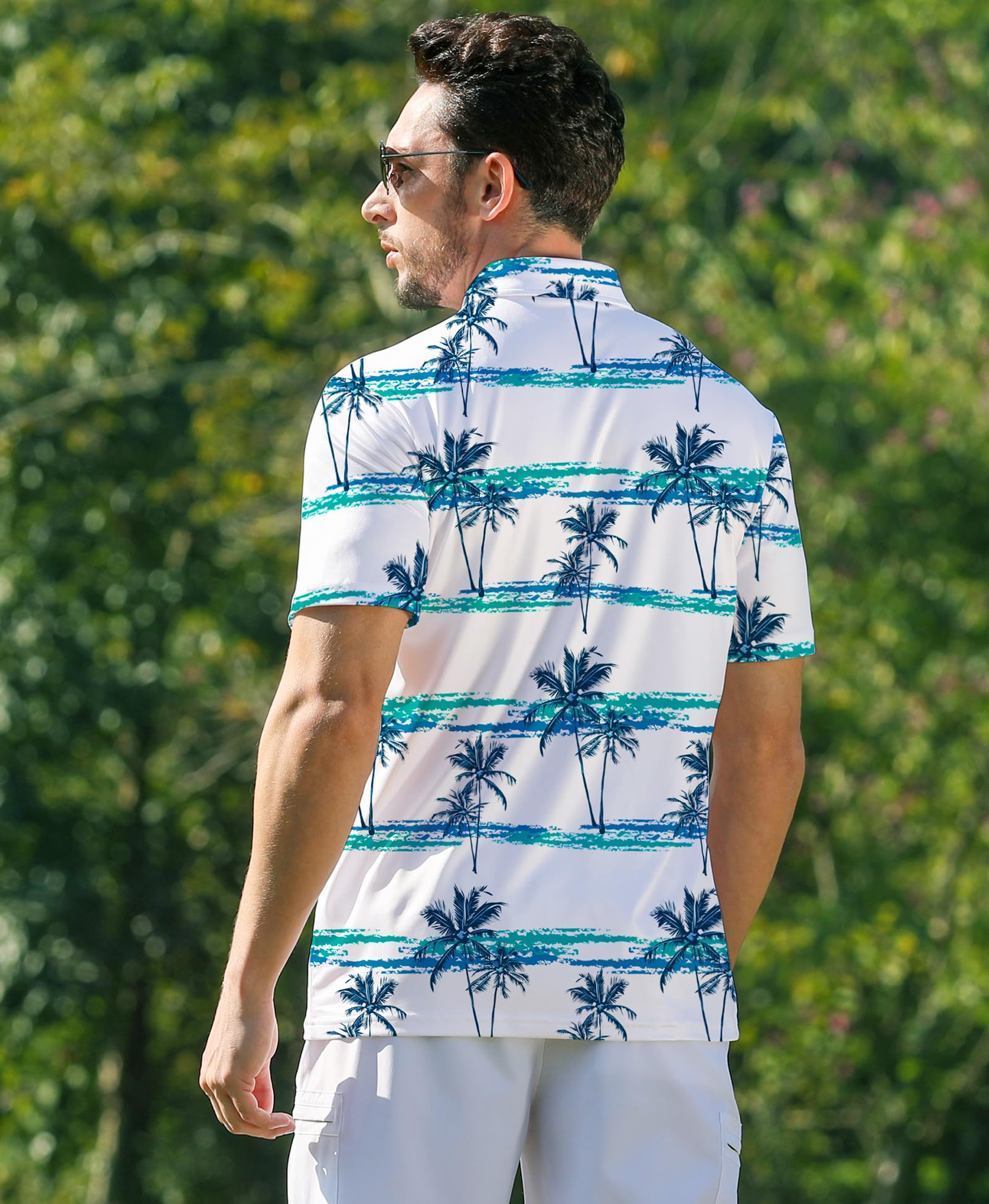 Custom Logo 12% Spandex 88% Polyester Short Sleeve Dry Fit Moisture Wicking Hawaiian Tropical Print Performance Golf Polo Shirts