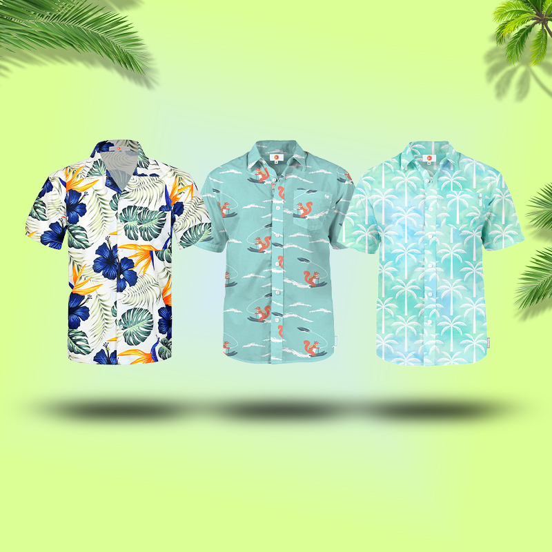 High-definition Digital Printing Custom Logo Patterns Short Sleeves Aloha Hawaiian Shirts for Men