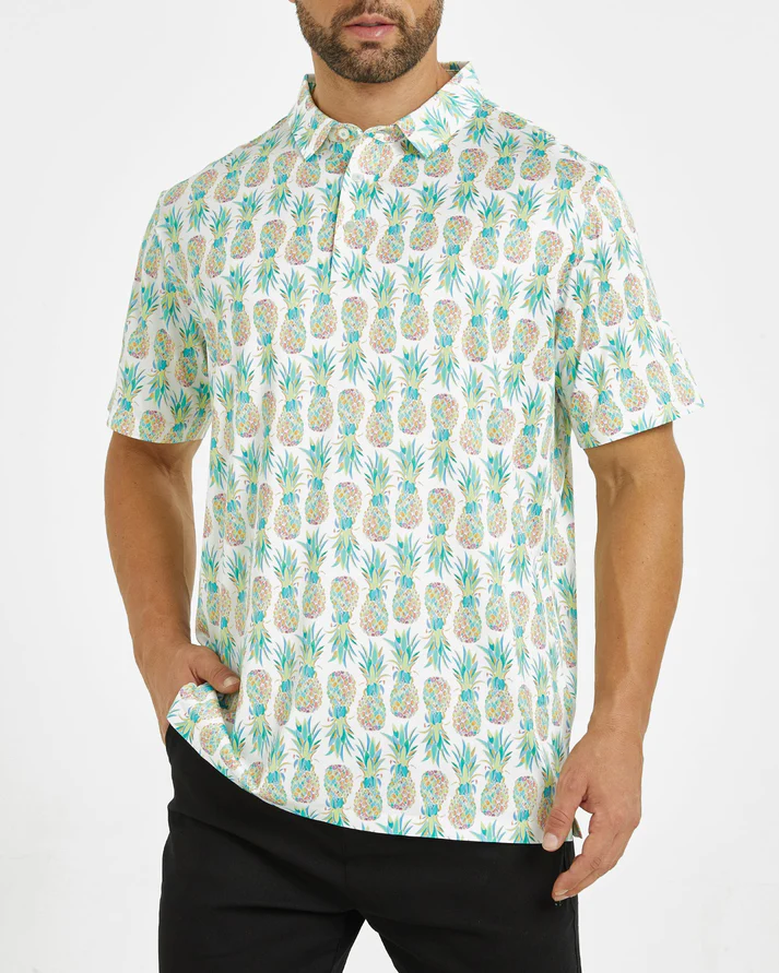Men's Hawaiian Golf Polo Shirt with Stylish Tropical Pineapple Design for Ultimate Comfort