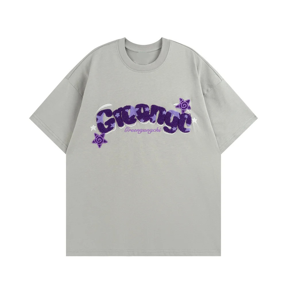 OEM Custom Men's Plus Size Drop Shoulder 100% Heavy Cotton Streetwear Plain Towel Embroidered T-Shirt