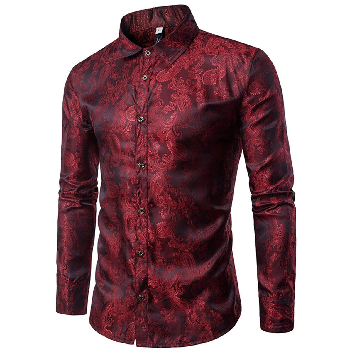 Custom White Polyester Long Sleeve Dress Shirt Party Button-down Paisley Men Shirt
