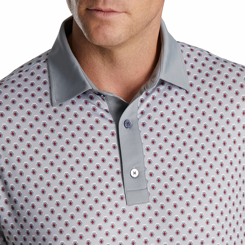 Custom Embroidery Logo Men Geometric Print Lisle Self Collar Performance Golf Sublimated Polo Neck Shirt Manufacturer