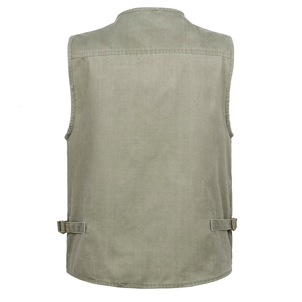 New men's casual large-size pure cotton sleeveless vests for summer, with multiple pockets, sixteen pockets in total. Men's photo vests with multiple pockets