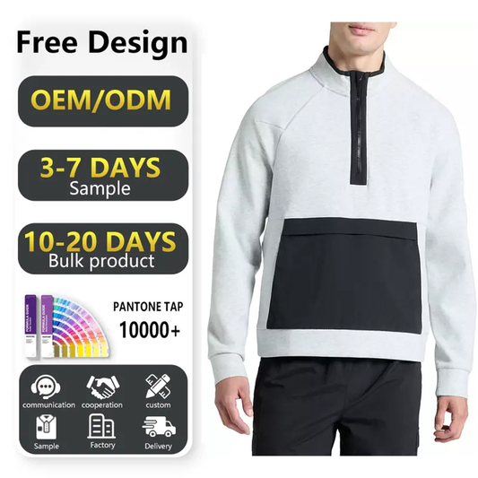 Men's Custom Logo Golf Half Zip Pullover Long Sleeve Sweatshirt Performance Heather Embroidered Mock Neck Cotton Polyester