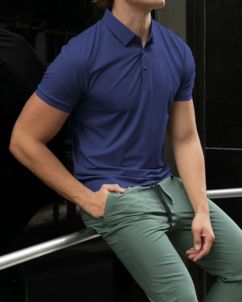 Luxury High Quality 4 Way Stretch 160 Grams 87% Nylon 13% Polyester Short Sleeve Seamless Knitted Golf Polo Shirt for Men