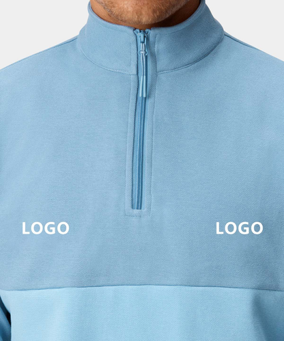Custom Logo Print Plain Dyed Solid Sport Golf Long Sleeve 1/4 Quarter Zip Collar Hoodie Pullover Sweatshirts for Men