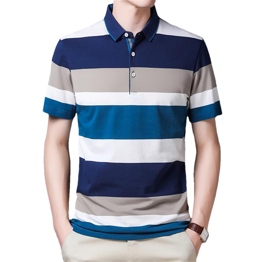 Custom Logo Mens Short Sleeves Lapel Shirt Three Color Striped Polos Casual Business Work T Shirts