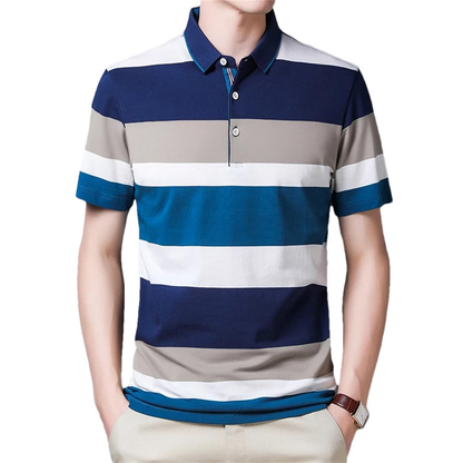 Custom Logo Mens Short Sleeves Lapel Shirt Three Color Striped Polos Casual Business Work T Shirts