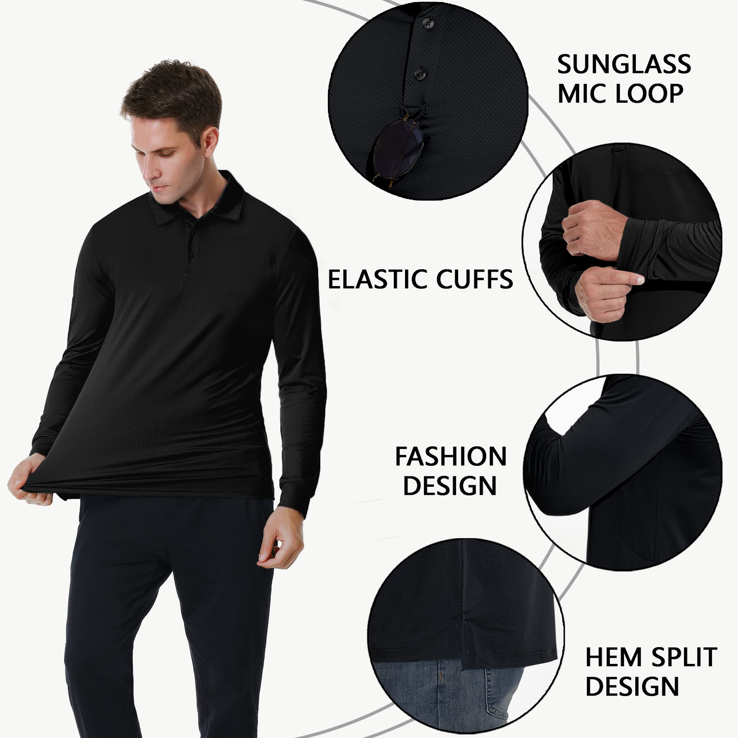 Custom Logo Polyester Spandex Athletic Casual Travel Performance Lightweight Quick Dry UPF 50 Long Sleeve Golf Polo Shirts