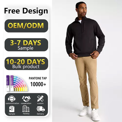 OEM Customize Men Lightweight Polyester Sports Quick Dry Solid Color Plain Long Sleeve Knitted 1/4 Quarter Zip Golf Pullover