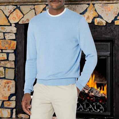 Custom LOGO Men Sweater Light Blue Jumper Design Winter Pullover Casual Crew Neck Knitwear Custom Knitted Sweater for Men
