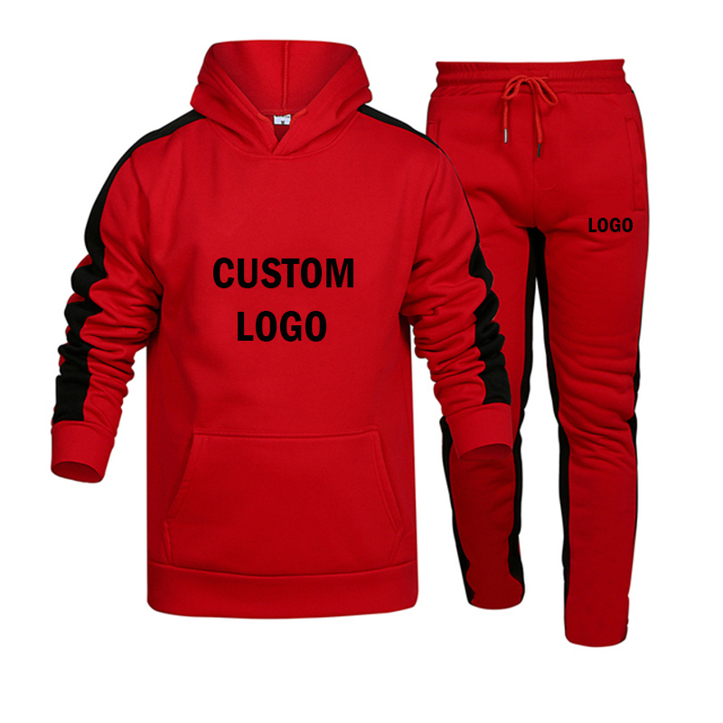 Custom Embroidered logo 50% Cotton 50% Polyester Solid Color Two Plus Size Men's Hoodie and Sweatpants