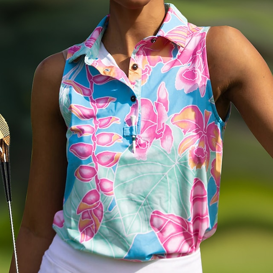 Custom logo Luxury High Quality Allover Printing Breathable Quick Dry Slim Fit Knit Sleeveless Women Golf Polo Shirts