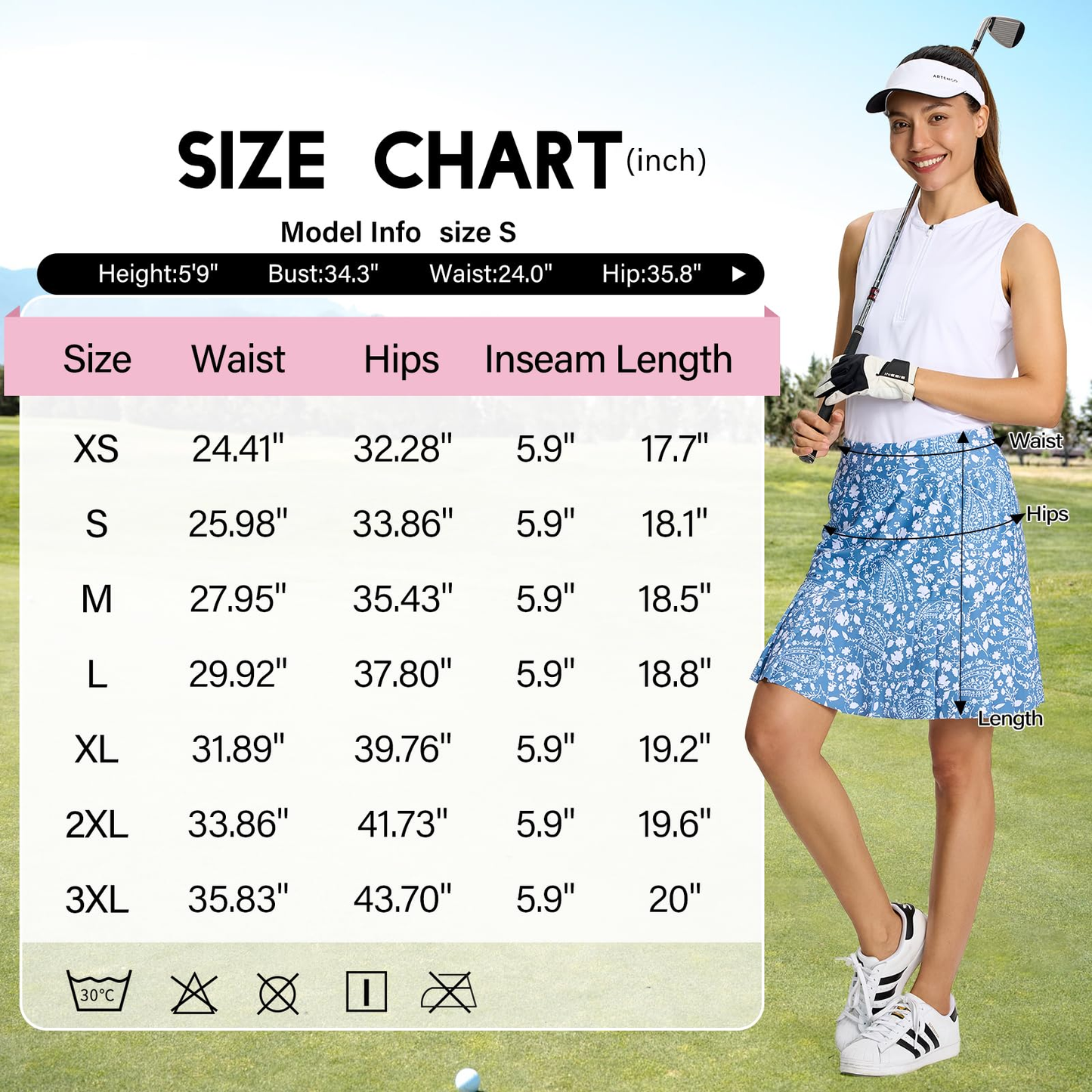 Women's knee-length flounced hem short skirts, polyester sports shorts with pockets for fitness and running, adjustable golf shorts, suitable for adults