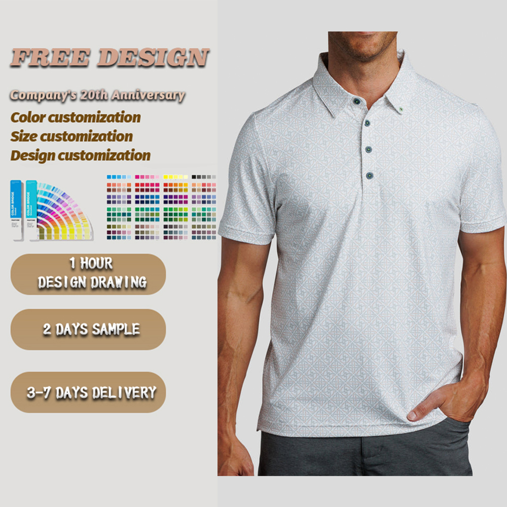 OEM Custom Logo Golf Clothing Luxury Famous Check Embroidered for Polo Shirt 94% Polyester 6% Spandex Printed Knitted Fabric
