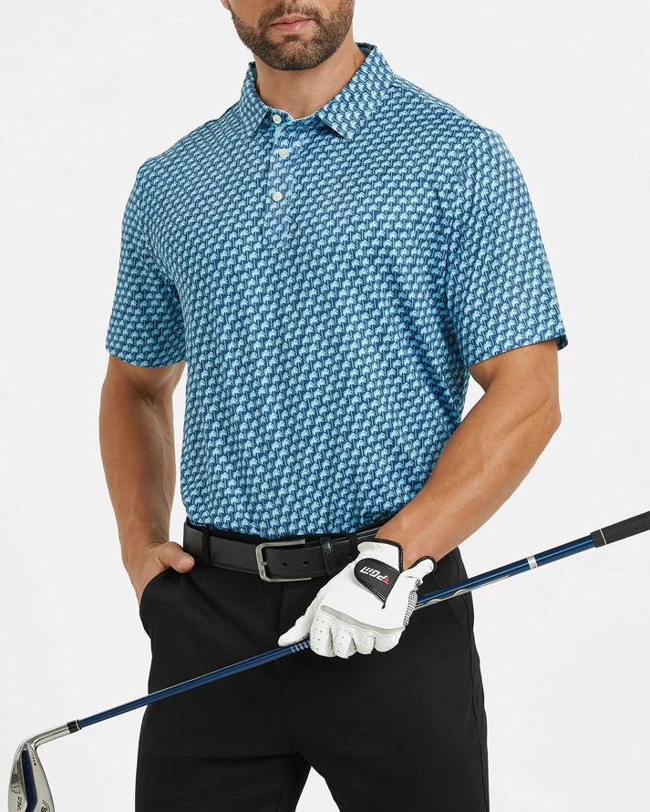 Men's Hawaii Golf Polo - Blue Tropical Pattern Coconut Tree Shirt