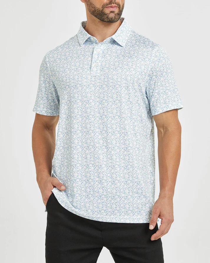 Men's Floral Golf Polo Shirt - Stylish White Flower Prints for Optimal Performance