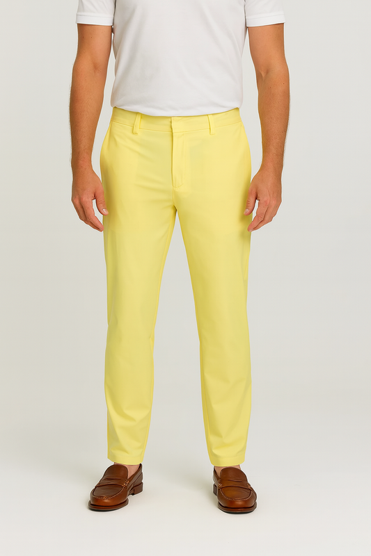 Cream Yellow Wrinkle - Resistant Straight - Leg Casual Pants