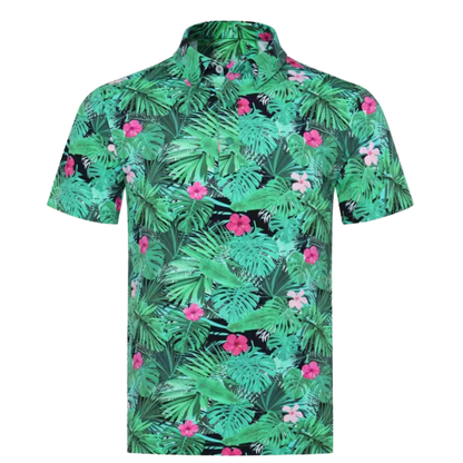 Summer Large Style Short Sleeves Knitted Four-Sided Elastic Casual Mens Polyester Spandex All Over Print Golf Polo Shirts
