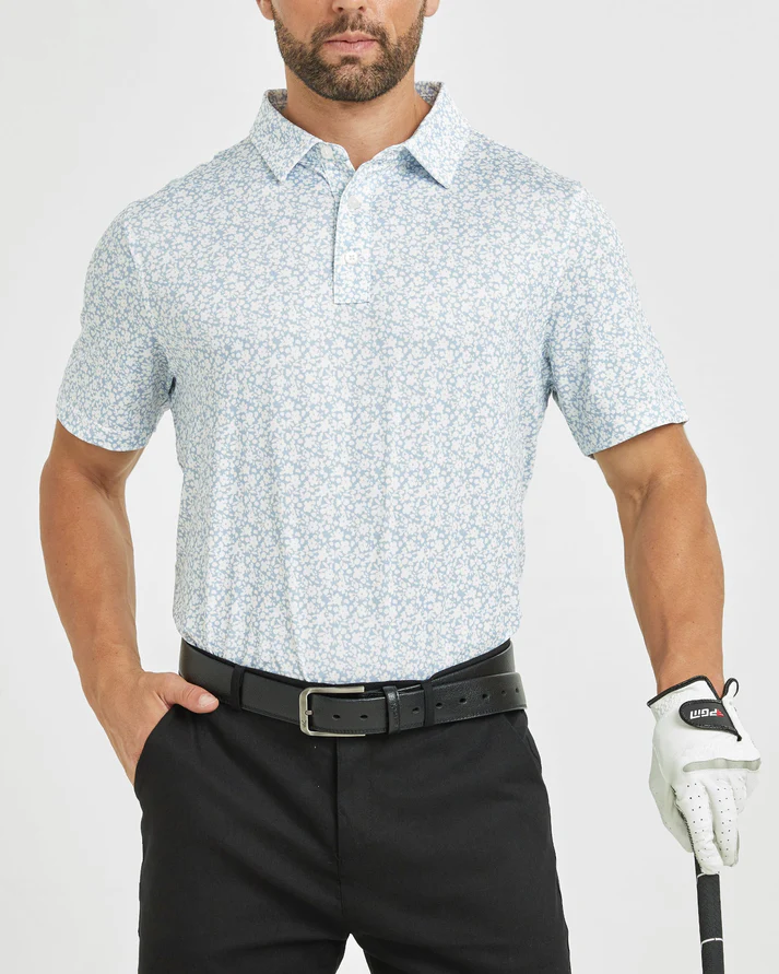 Men's Floral Golf Polo Shirt - Stylish White Flower Prints for Optimal Performance