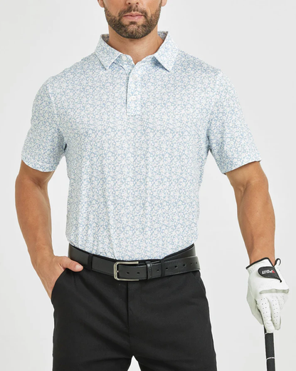Men's Floral Golf Polo Shirt - Stylish White Flower Prints for Optimal Performance