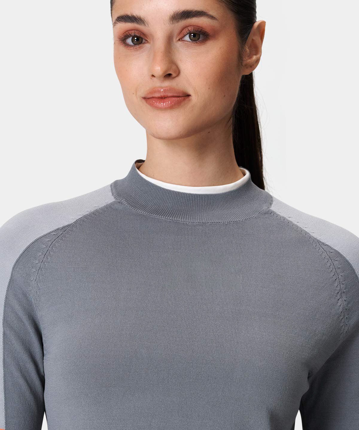 High Quality Ladies Active Wear Long Sleeve Golf Pullover Custom Logo Printed Crewneck Sweatshirt for Autumn Jersey Fabric Stand
