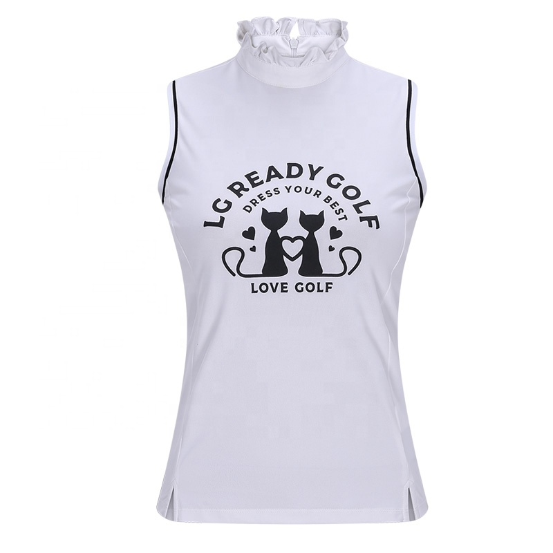 Custom Logo Pattern Print Wholesale Price Summer Women Stretchy Sleeveless Golf Polo Shirt