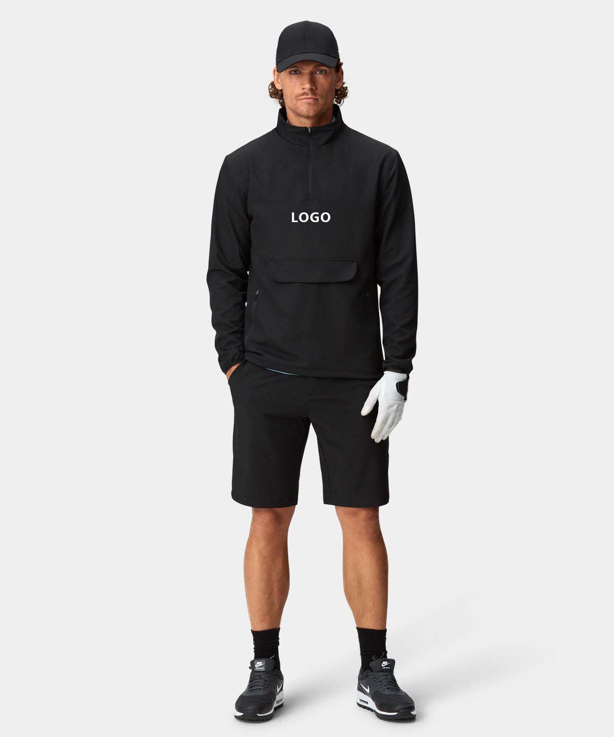 Custom Logo Men's Sport Quarter 1/4 Zip Neck Pocket Black Waterproof Windproof Golf Hoodie Pullovers Sweatshirts