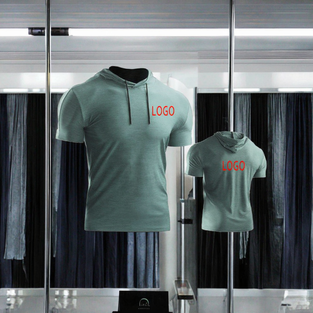 High Men's Slim Fit Gym Tops Casual Hoodie Muscle Easy Workout Fitness Running Solid Short Sleeve Pullover Sweatshirts