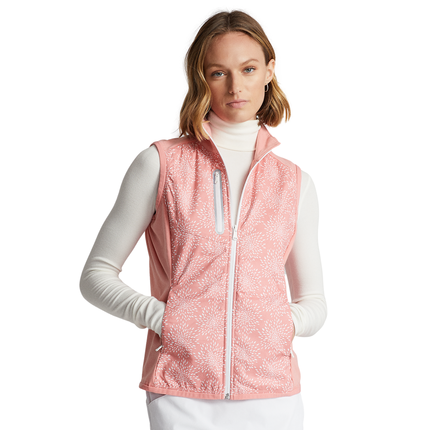 Custom logo full-body printed, full-zip, French terry sleeveless personalized women's plus-size sports women's golf vests
