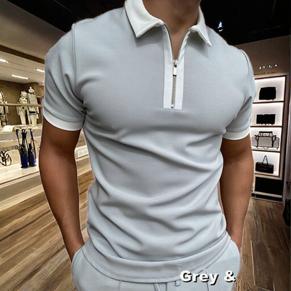 Custom Men's Short Sleeve Golf Shirt High Quality Plain Knitted with Zip Yarn Dyed Solid Pattern Silk Screen Printing