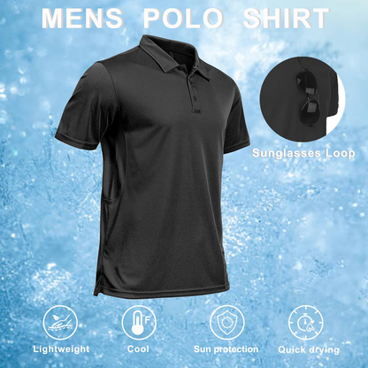 Custom Logo 4 Way Stretch Black 100% Polyester Dry Moisture Wicking Performance Outdoor Casual Men's Golf Polo Shirt