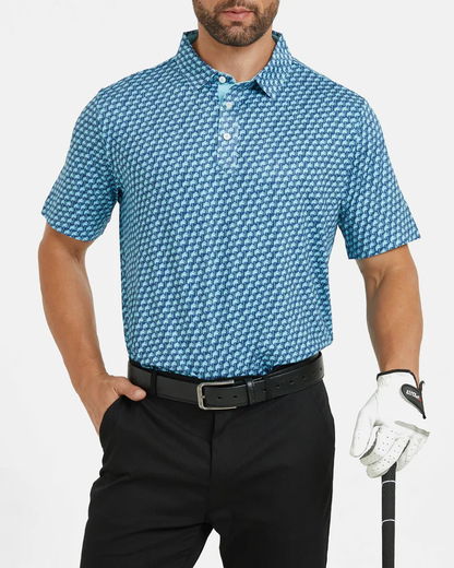 Men's Hawaii Golf Polo - Blue Tropical Pattern Coconut Tree Shirt
