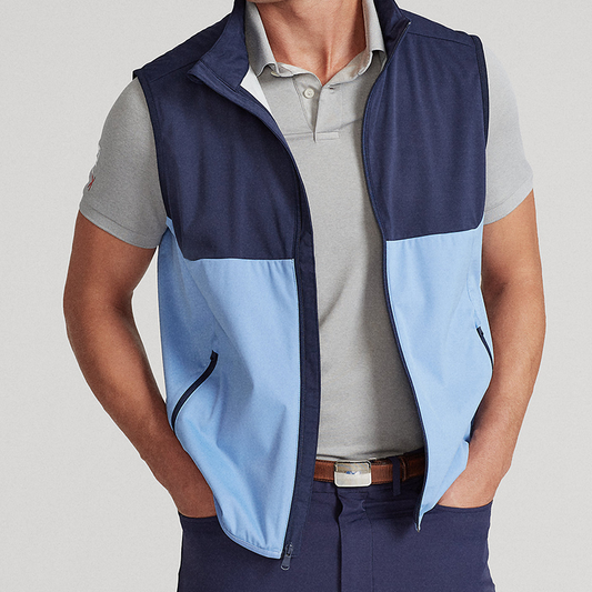 OEM casual men's color-blocked sleeveless waterproof vests with customized logos and full zippers