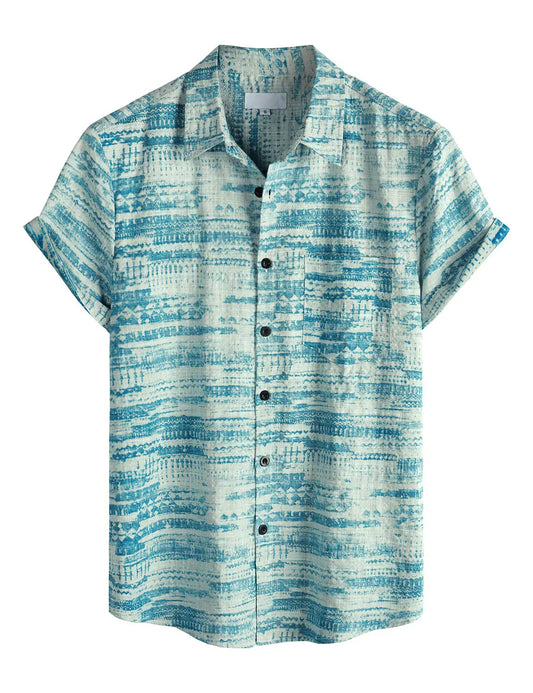 Bulk Custom Custom Vacation Cotton Linen Hawaiian T-shirts Casual Loose Beach Hawaiian Shirt Beach Shirts Men with Logo Embroidery - Manufacturer Qiandao