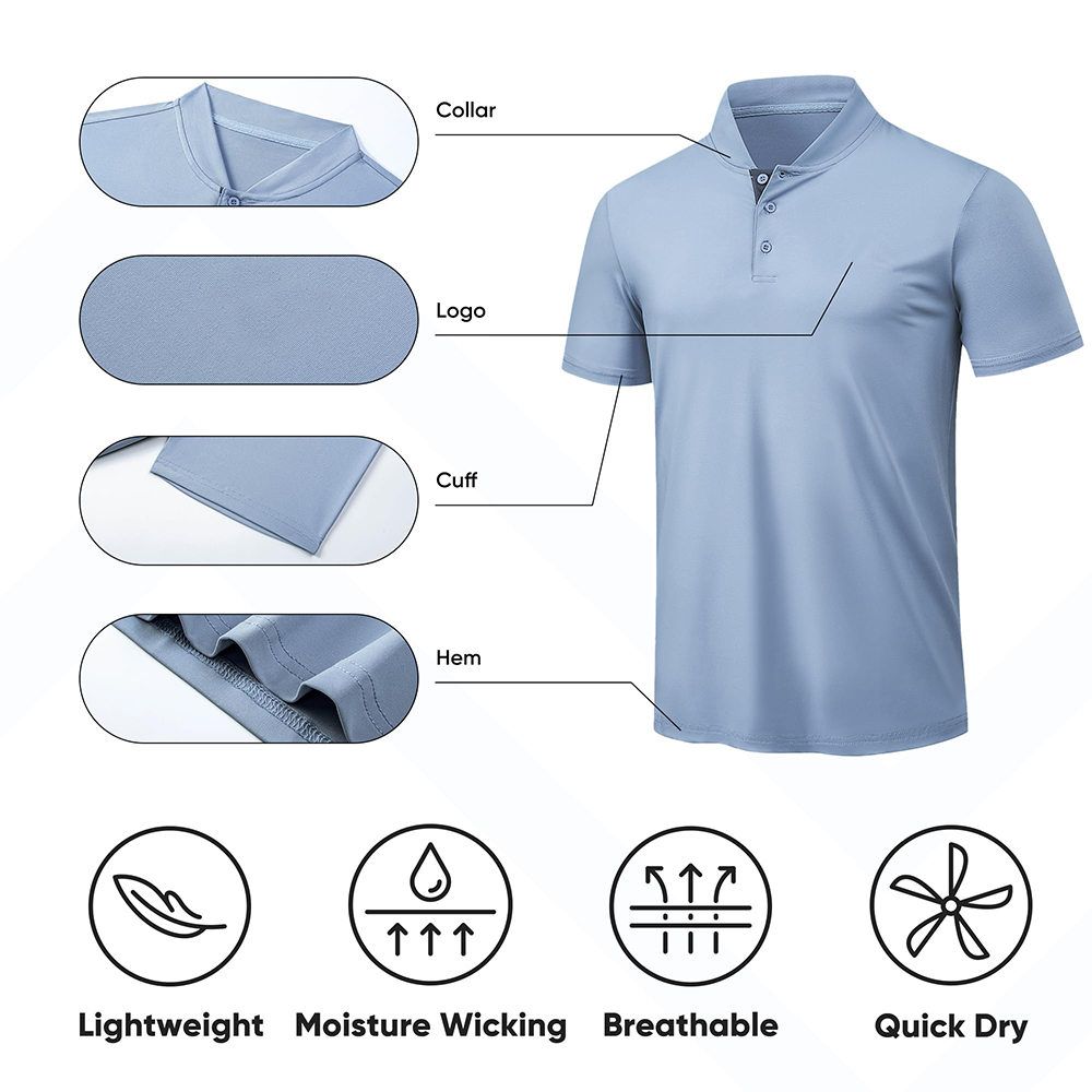 Custom logo Plain Dyed Solid 100 Polyester Quick-dry Slim Fit Moisture Wicking Short Sleeve Blade Collar Golf Polo Shirts