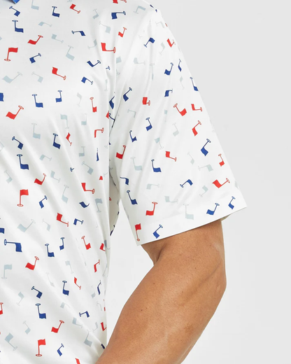 Men's Golf Polo Shirt with Stylish Flag Print Patterns for the Dynamic Player