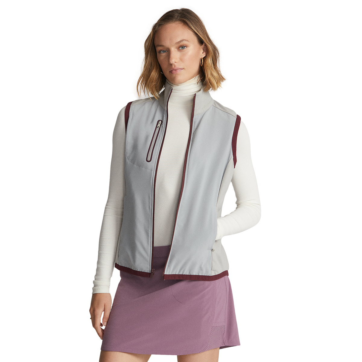 Custom logo printed, full-zip, French terry cloth sleeveless women's sports and fitness plus-size women's golf vests